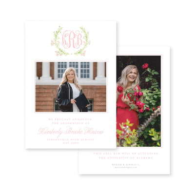 Sweet Watercolor Wreath Vertical Graduation Announcement