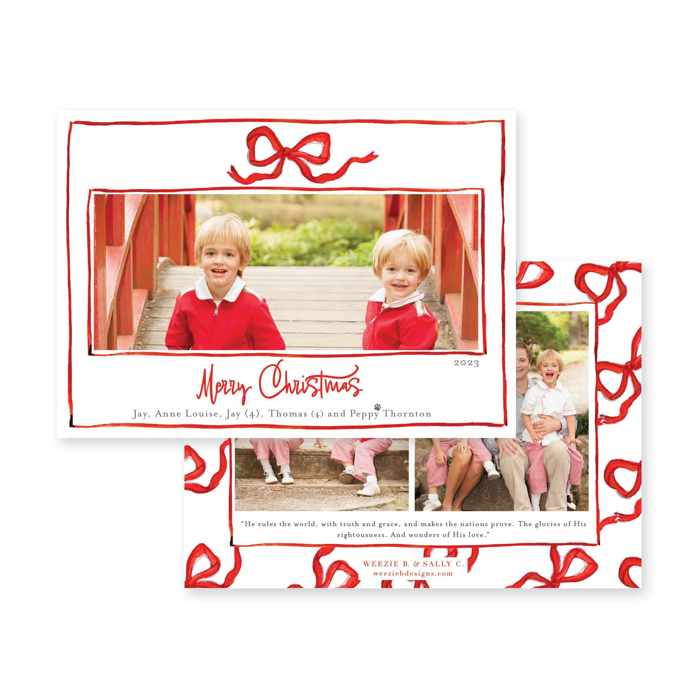 Bouncing Bow Multiphoto Horizontal Christmas Card
