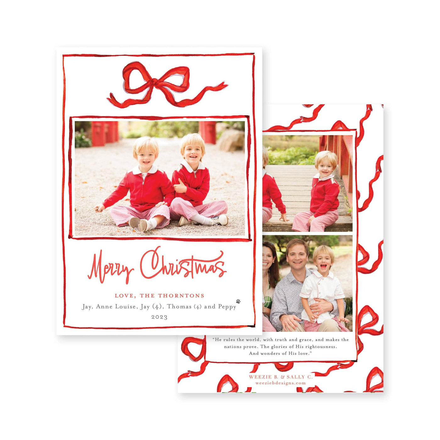 Bouncing Bow Multiphoto Vertical Christmas Card