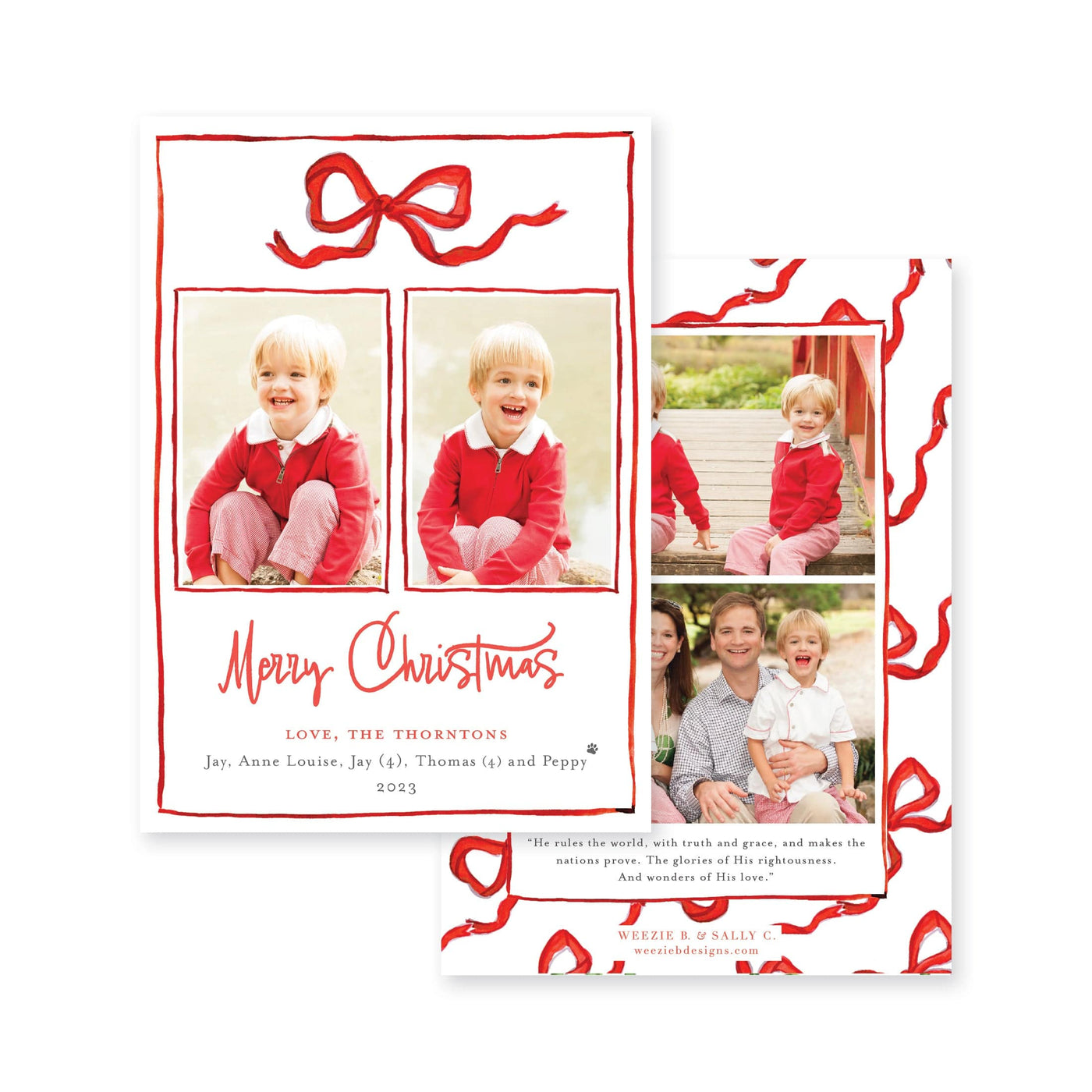 Bouncing Bow Multiphoto Vertical Christmas Card