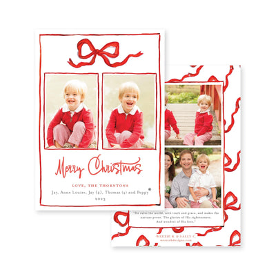 Bouncing Bow Multiphoto Vertical Christmas Card