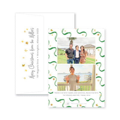 Ribbon & Stars Vertical Christmas Card
