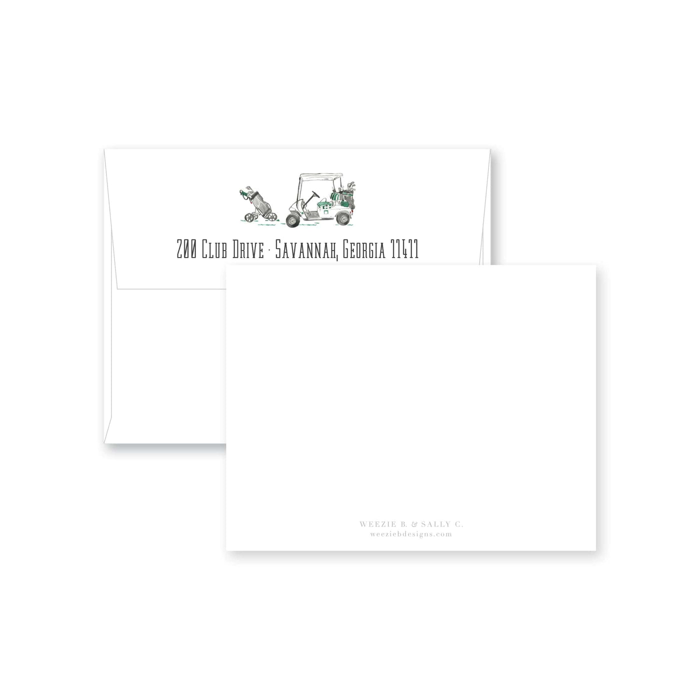 Golf Cart Watercolor Flat Note Card