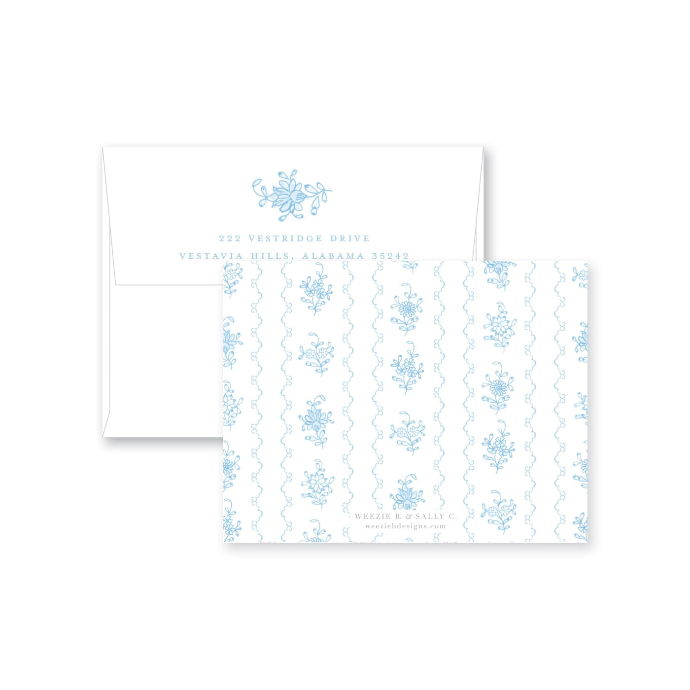 Intricate Scallop Border Floral Flat Note Card