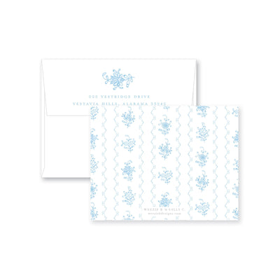 Intricate Scallop Border Floral Flat Note Card