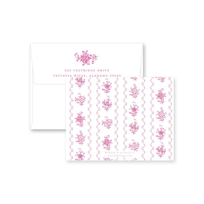 Intricate Scallop Border Floral Flat Note Card