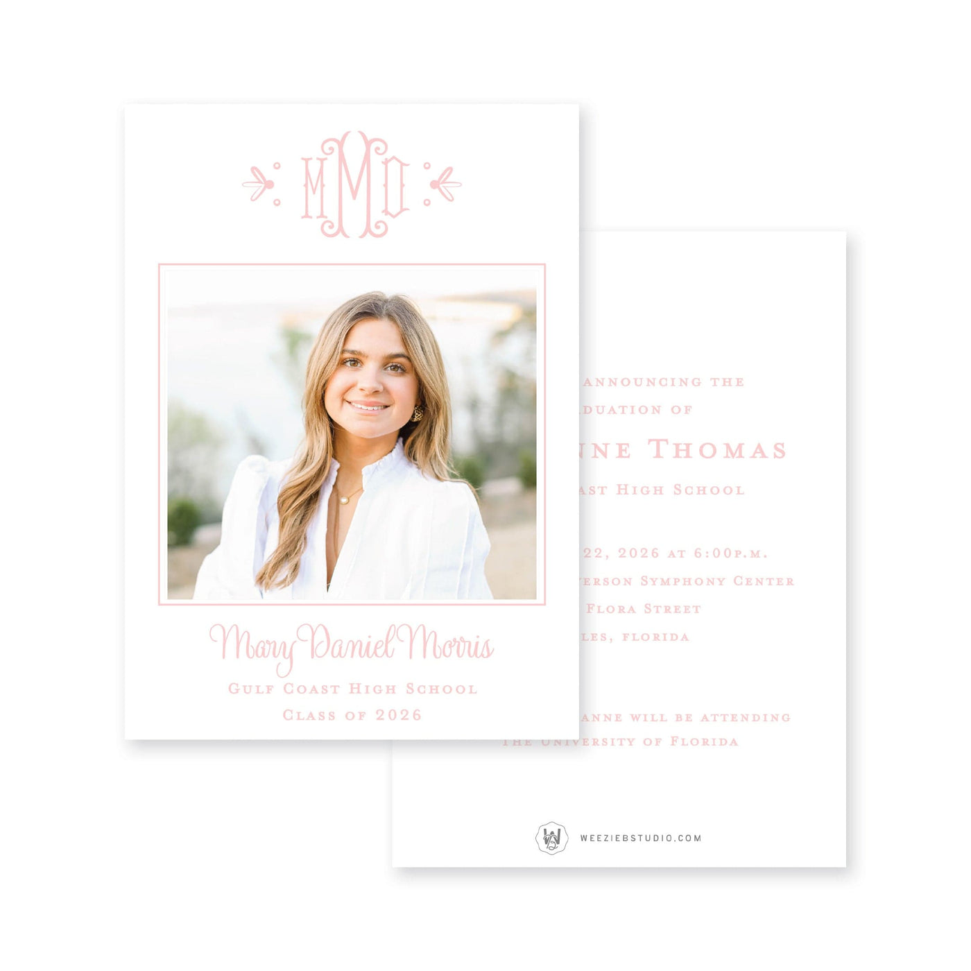 Short Vertical Graduation Elegant Monogram Vertical Graduation Announcement – Weezie B. Studio