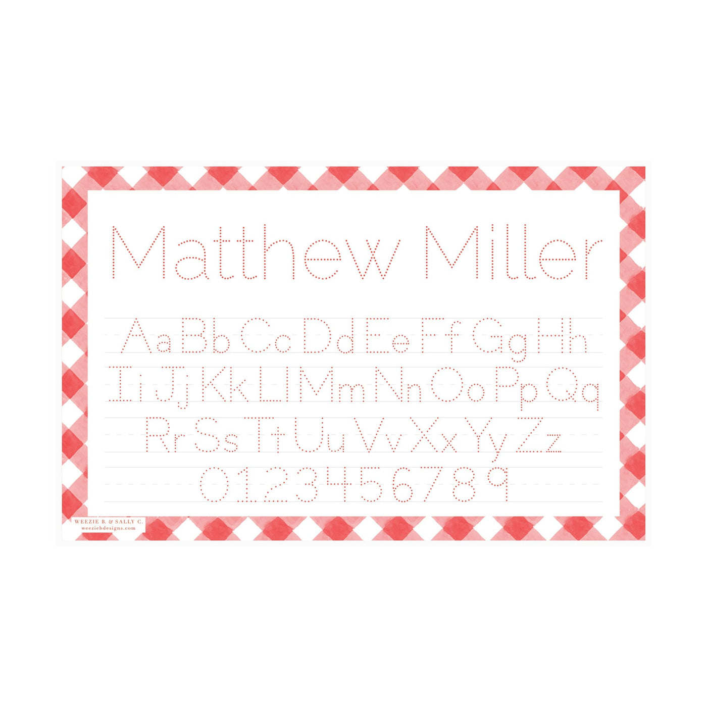 Letter Tracing Gingham Placemat