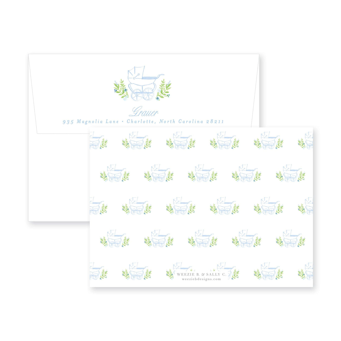From the Nursery of Prim Pram Flat Note Card