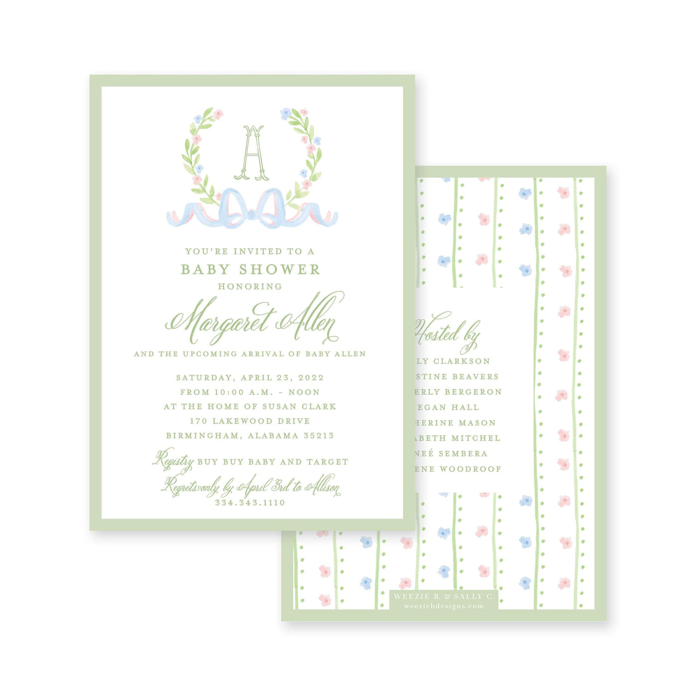 Sweet Watercolor Wreath and Bow Baby Shower