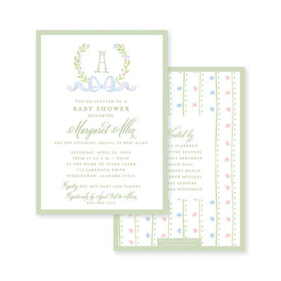Sweet Watercolor Wreath and Bow Baby Shower