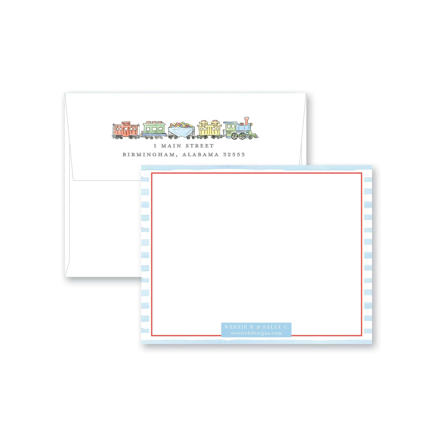 Watercolor Train Flat Note Card