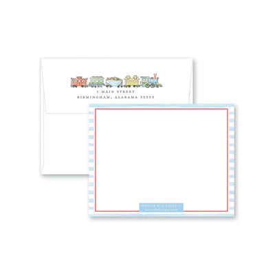 Watercolor Train Flat Note Card