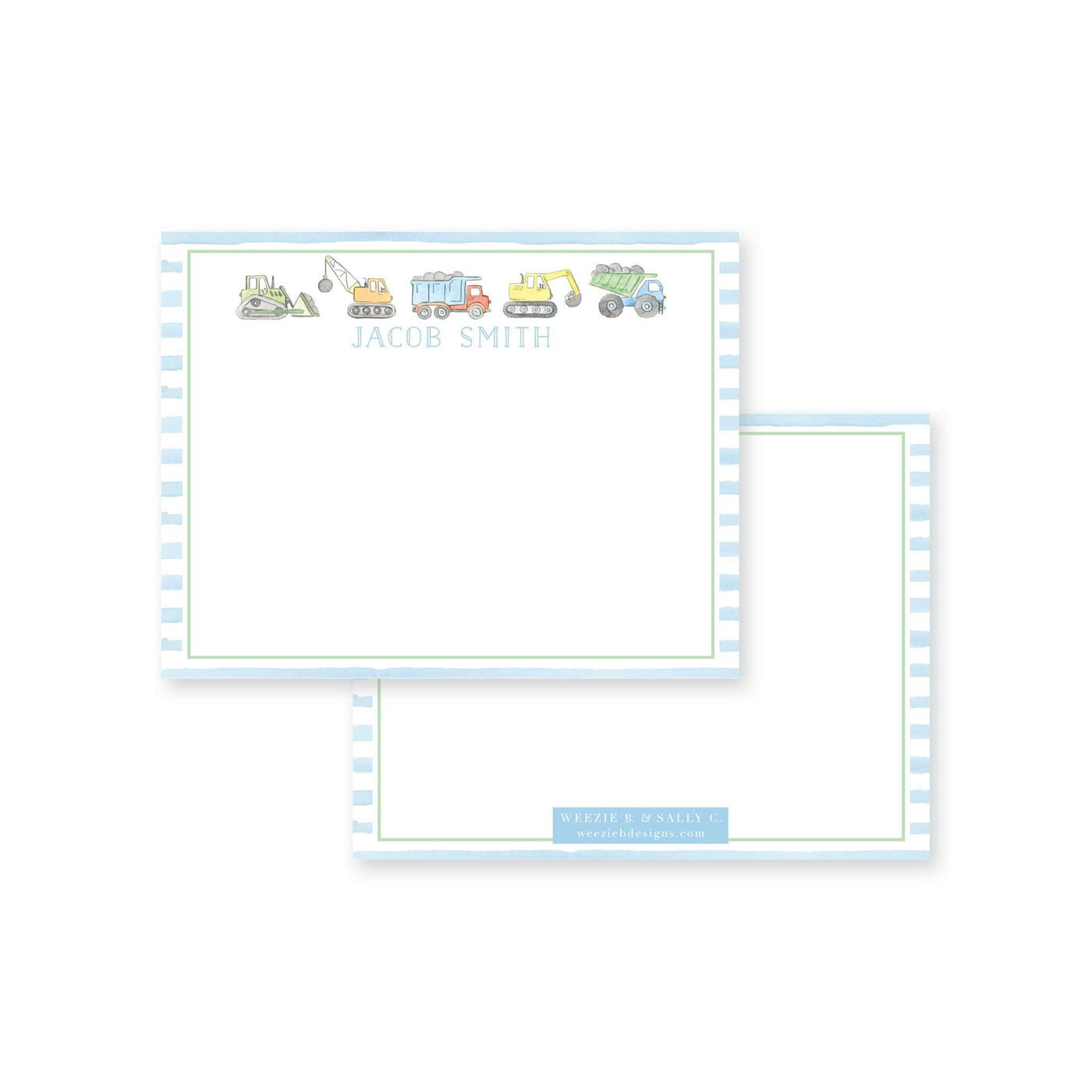 Construction Truck Watercolor Flat Note Card