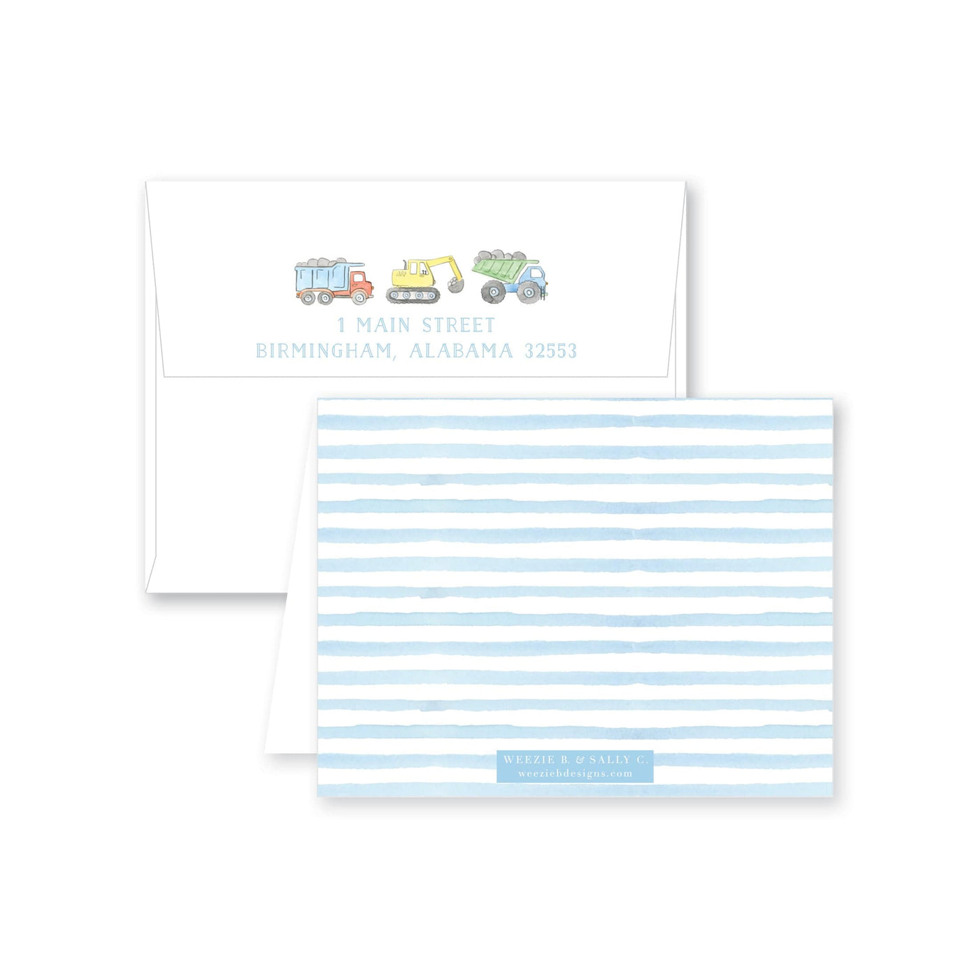 Construction Truck Watercolor Folded Note Card