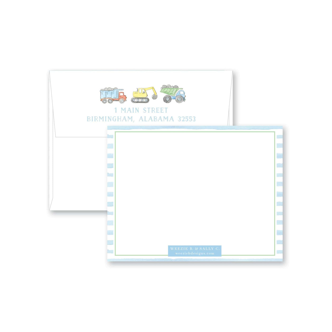 Construction Truck Watercolor Flat Note Card