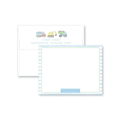 Construction Truck Watercolor Flat Note Card