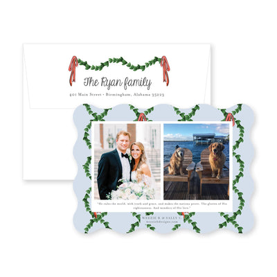 Wavy Boxwood with Bows Horizontal Christmas