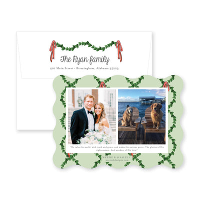 Wavy Boxwood with Bows Horizontal Christmas