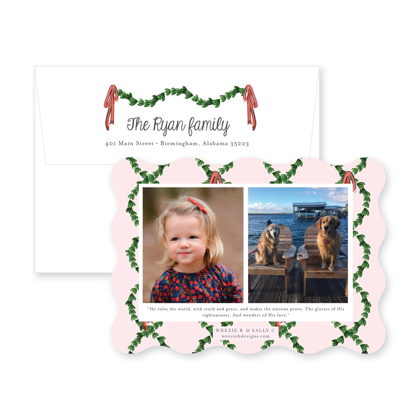 Wavy Boxwood with Bows Horizontal Christmas
