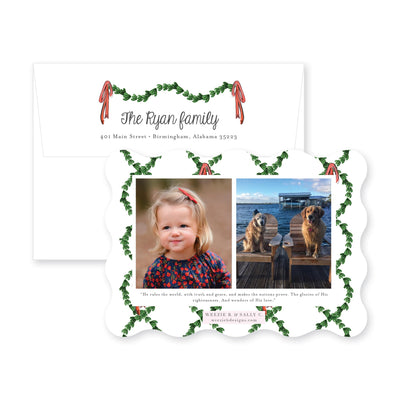 Wavy Boxwood with Bows Horizontal Christmas