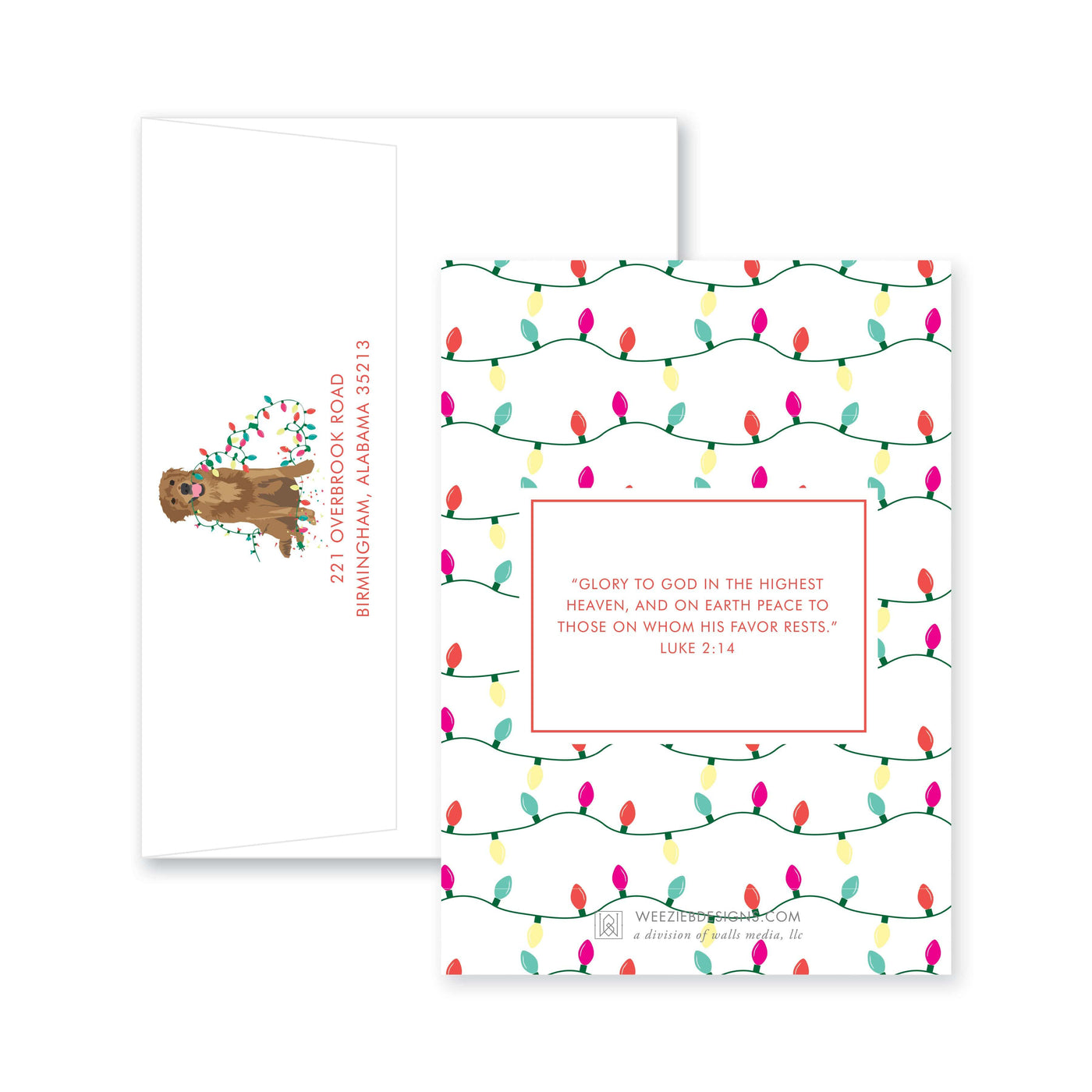 Illustrated Dog with Christmas Lights