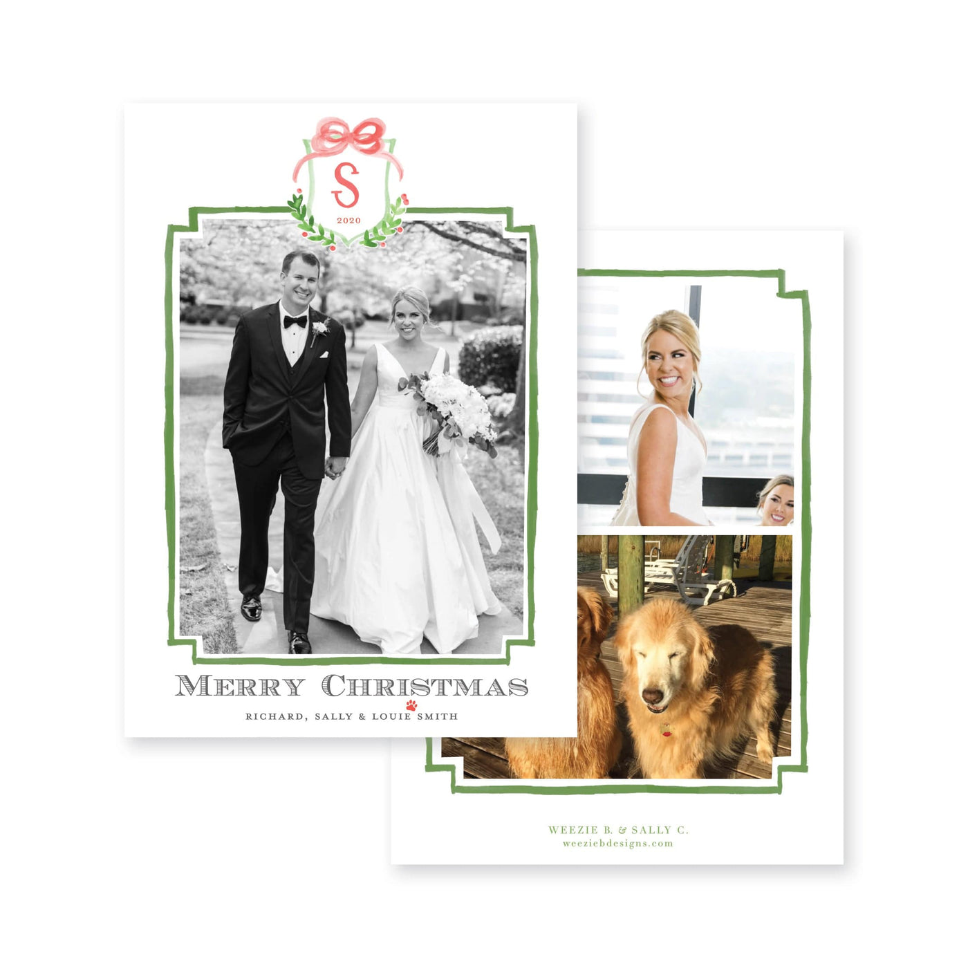 Crest With Big Bow Vertical Christmas Card