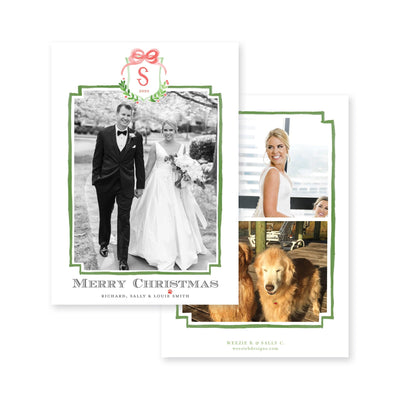 Crest With Big Bow Vertical Christmas Card
