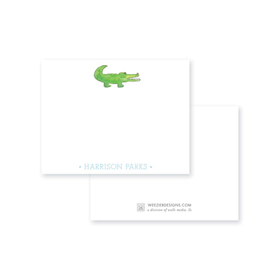 Weezie B. Designs | Watercolor Alligator Personalized Flat Note Cards