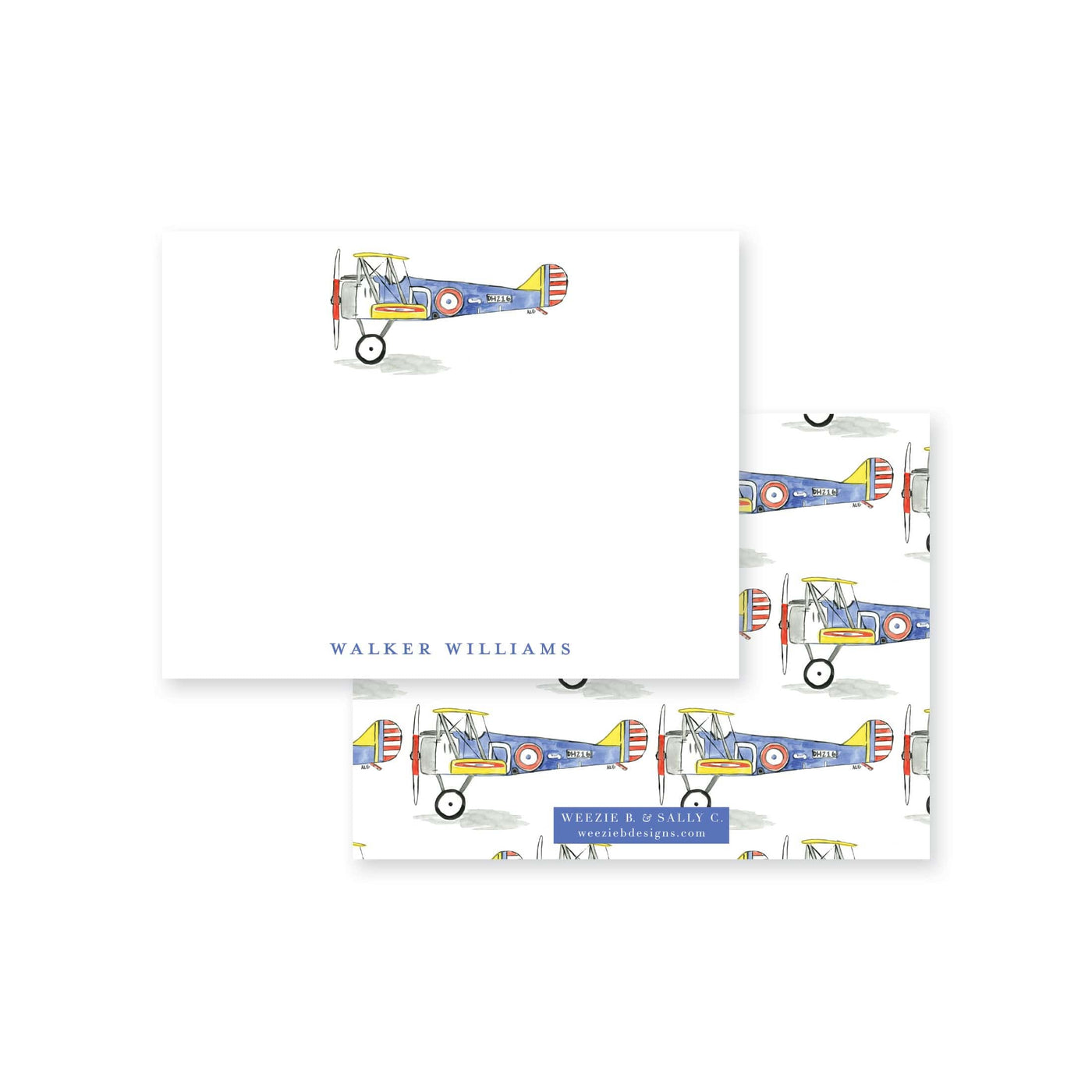Biplane Watercolor Flat Note Card