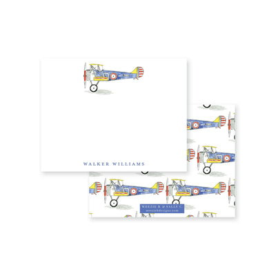 Biplane Watercolor Flat Note Card