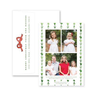 Dainty Greenery and Bow Vertical Christmas Card