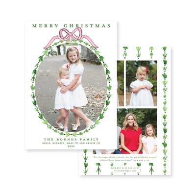 Dainty Greenery and Bow Vertical Christmas Card