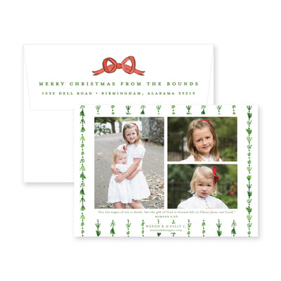 Dainty Greenery with Bow Horizontal Christmas Card