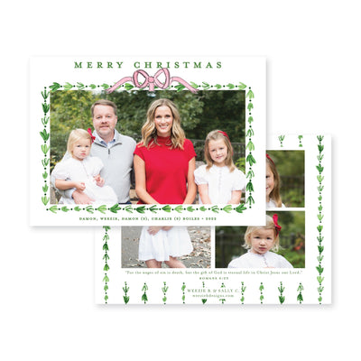 Dainty Greenery with Bow Horizontal Christmas Card