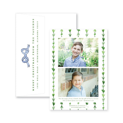 Dainty Greenery and Bow Vertical Christmas Card