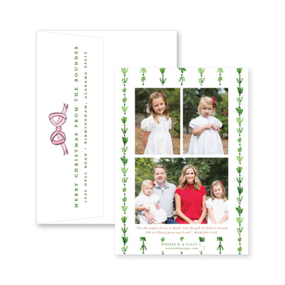Dainty Greenery and Bow Vertical Christmas Card