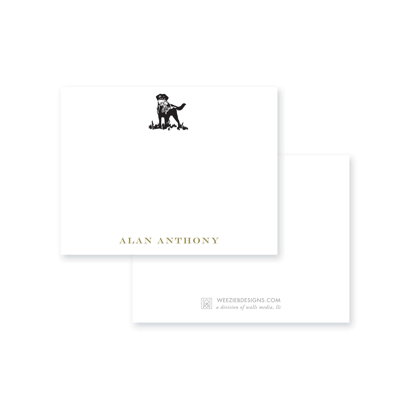 Weezie B. Designs | Sketched Dog with Bird Personalized Flat Note Card