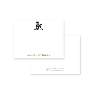 Weezie B. Designs | Sketched Dog with Bird Personalized Flat Note Card