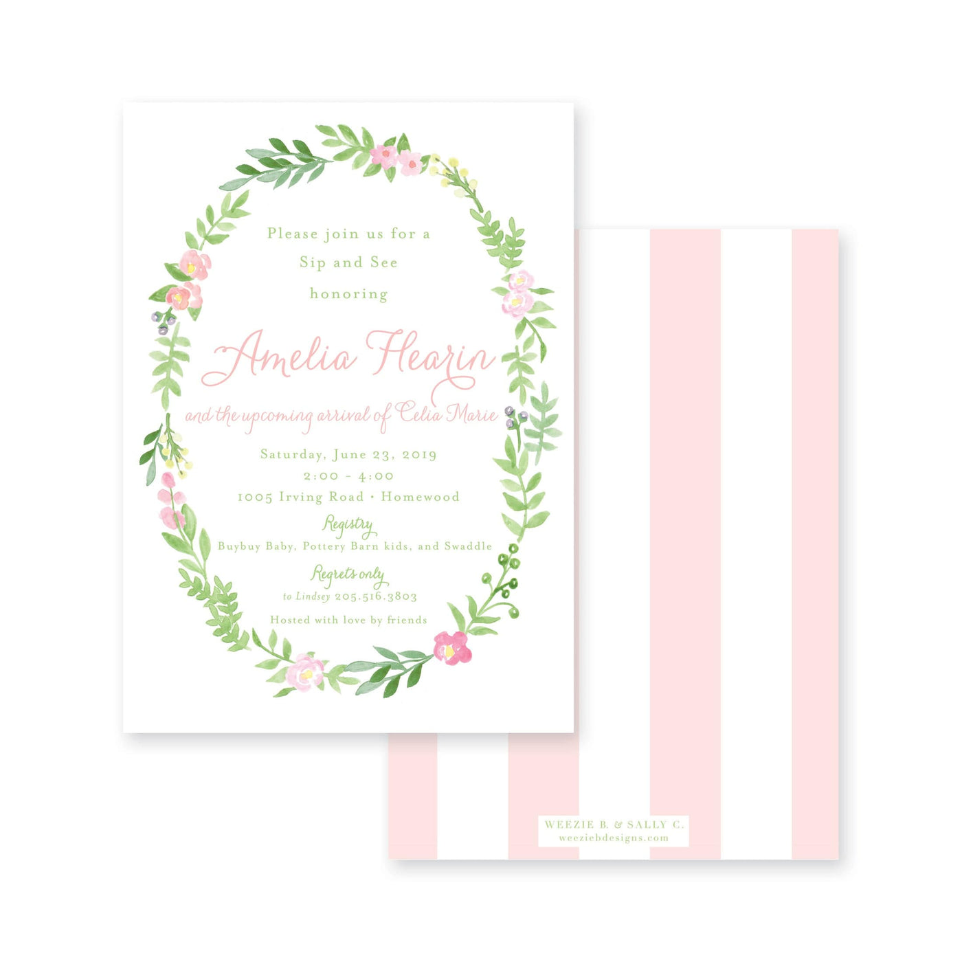 Weezie B. Designs | Floral Wreath Baby Shower Invitation