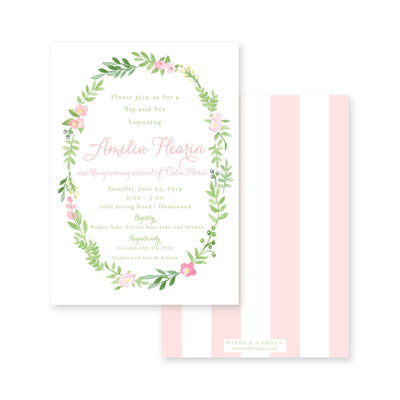 Weezie B. Designs | Floral Wreath Baby Shower Invitation