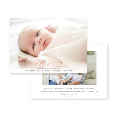 Weezie B. Designs | Modern Script Birth Announcement