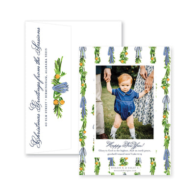 Orange Citrus Swag Vertical Christmas Card