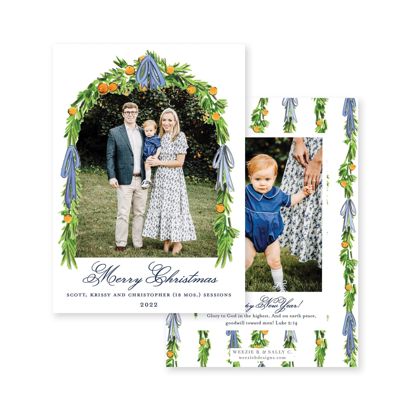 Orange Citrus Swag Vertical Christmas Card