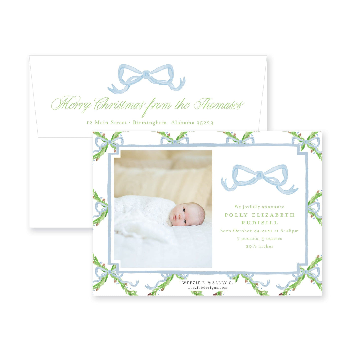 Pine Trellis Announcement Christmas Card