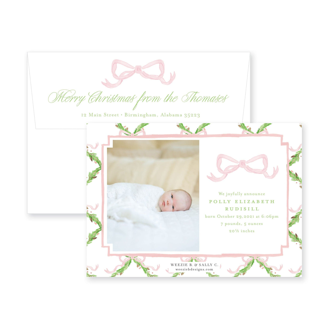 Pine Trellis Announcement Christmas Card