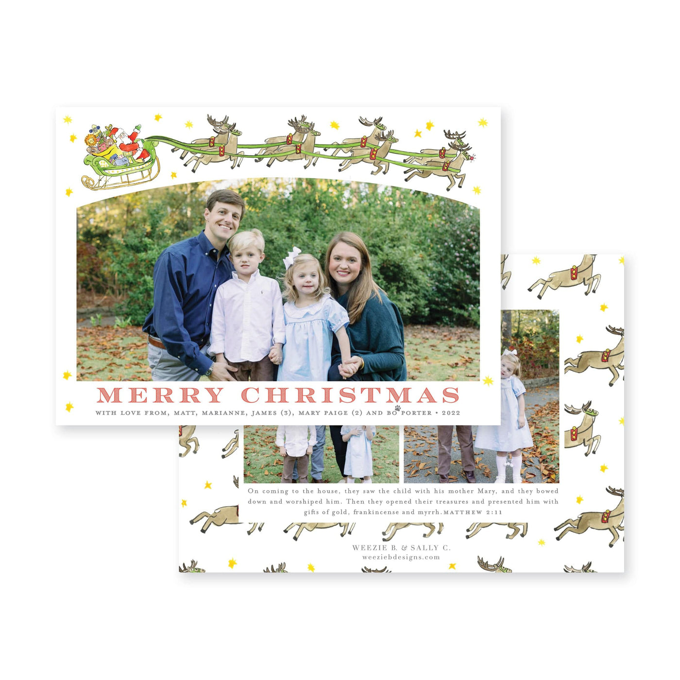 Santa's Sleigh Whimsical Horiztonal Christmas Card
