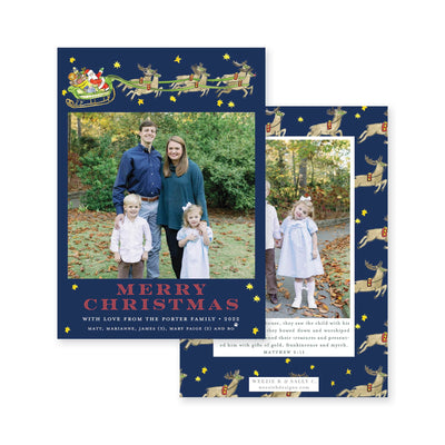 Santa's Sleigh Whimsical Vertical Christmas Card