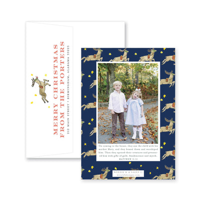 Santa's Sleigh Whimsical Vertical Christmas Card