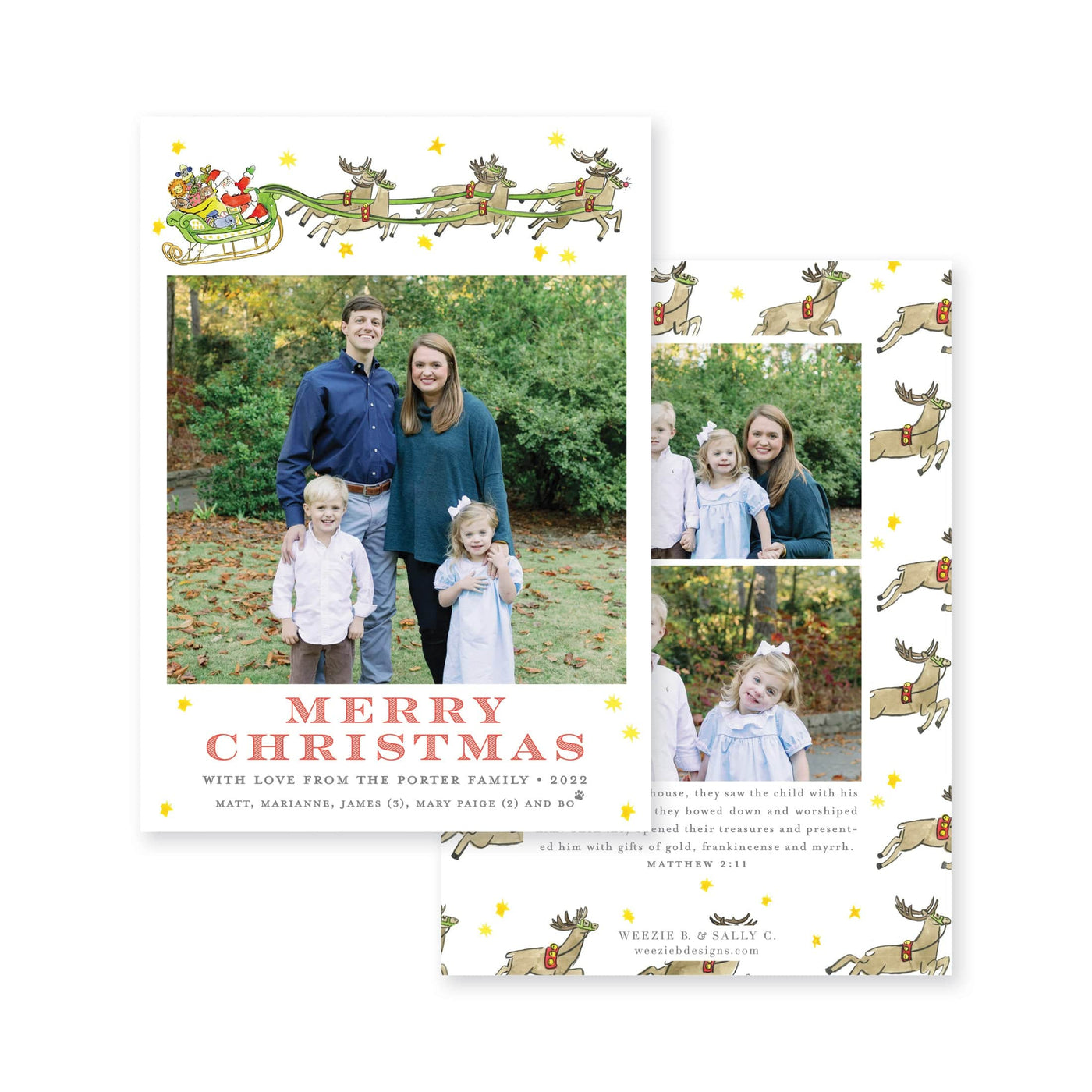 Santa's Sleigh Whimsical Vertical Christmas Card